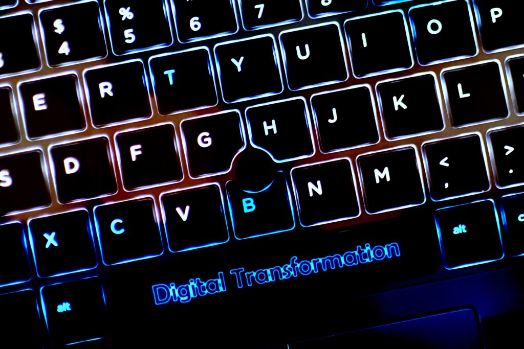 Digital Transformation concept - laptop computer keys